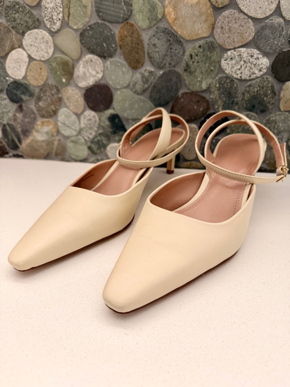 Nordstrom Cream Ankle-Strap Kitten Heels
